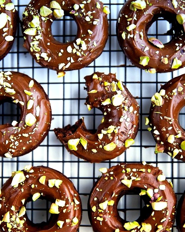 Double Chocolate Glazed Donuts with Pistachios